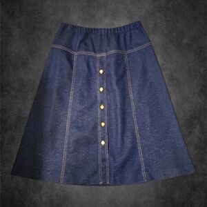 Vintage denim Blue A-Line buttondown Midi Skirt